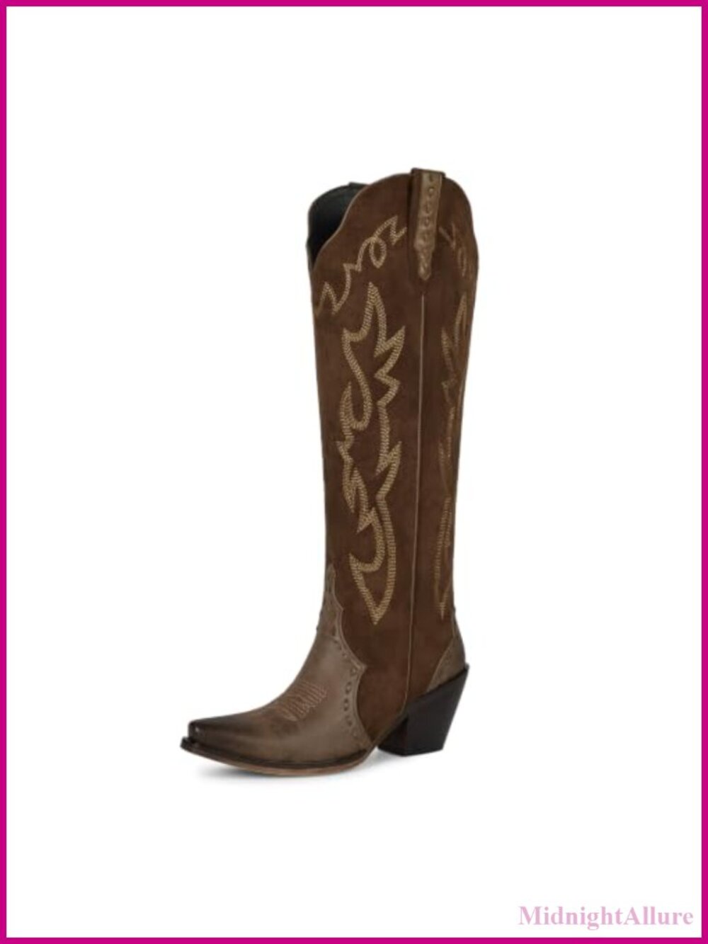 Wetkiss Knee High Cowboy Boots Flame Embroidered Snip Toe Heeled